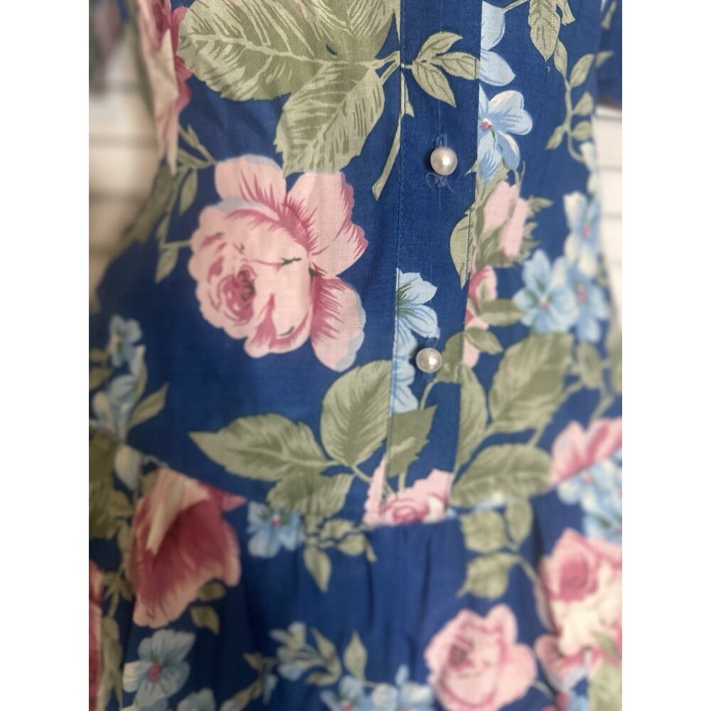 VTG 90s Karen Stevens Romantic Floral Midi Dress Lace Tie Sailor Collar Modest M - Picture 15 of 16